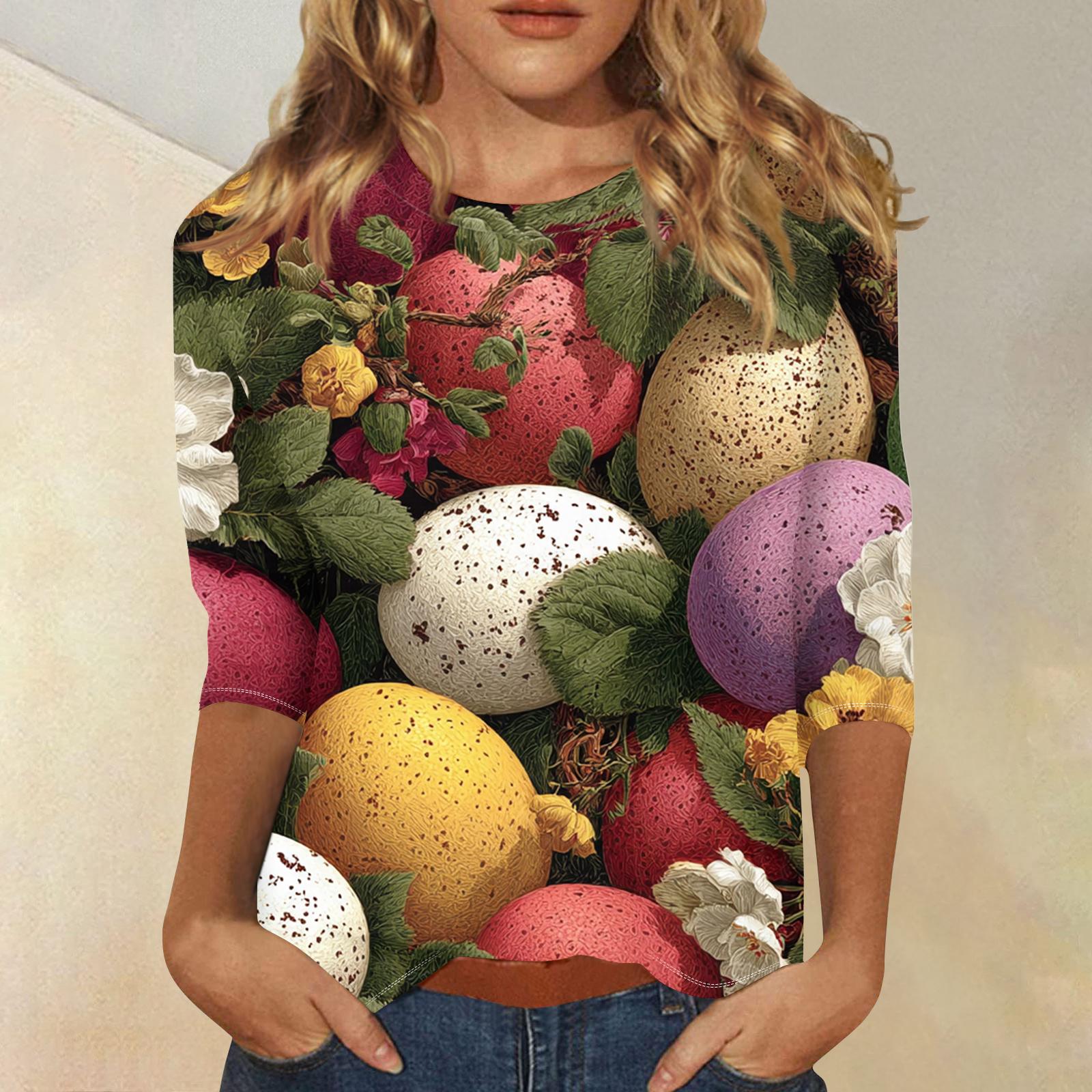 

Женский модный повседневный топ-свитер с рукавом три четверти, с пасхальным принтом, с круглым вырезом XXXL розовый