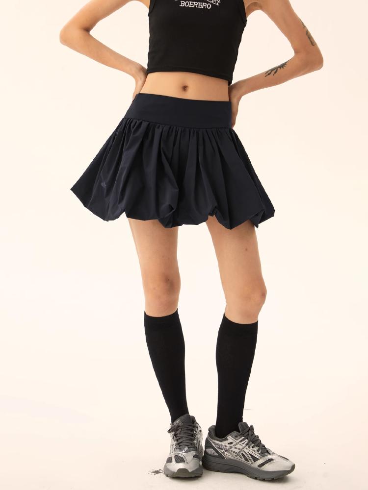 Černá Dámská Bublinková minisukně Retro Street Style Krátká sukně Tutu se středním elastickým pasem pro rekreační klubové oblečení
