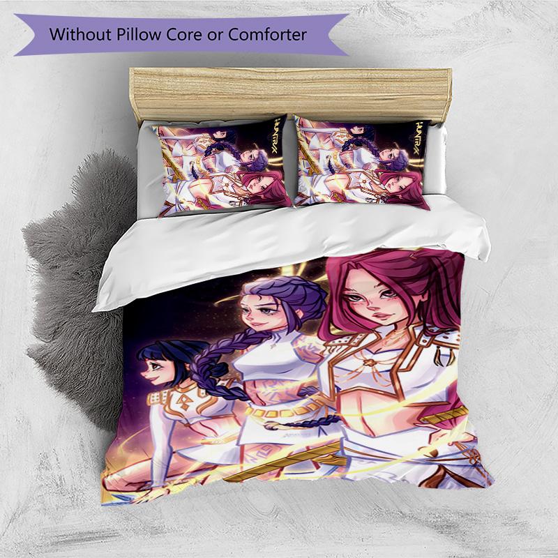 Kpop Demon Hunters Pattern Printed 3PCS Bedding Set, Soft Skin-Friendly Washable Duvet Cover & Pillowcases Set