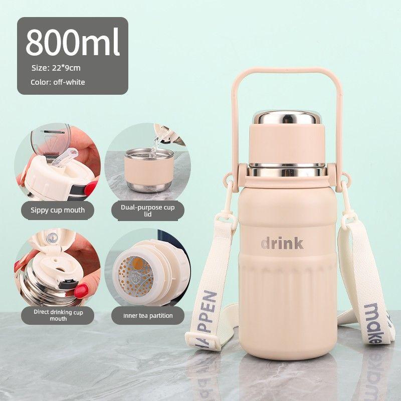 Double-Drink Student Large-Capacity Thermos Cup 316 Stainless Steel Sports Cross-Body Water Cup Special Cup for School and Travel