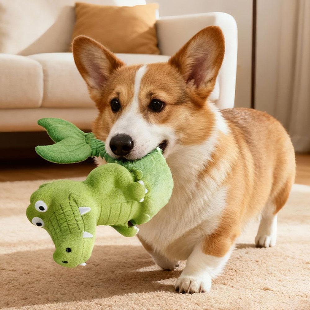 Cartoon Crocodile Pet Latex Toy - Squeaky Bite-Resistant Chew Molar Toy for Puppies Small Medium Dogs,