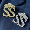 Fashion Crown Double S Letter Brooches Men Suit Shirt Badge Women Jewelry Accessories