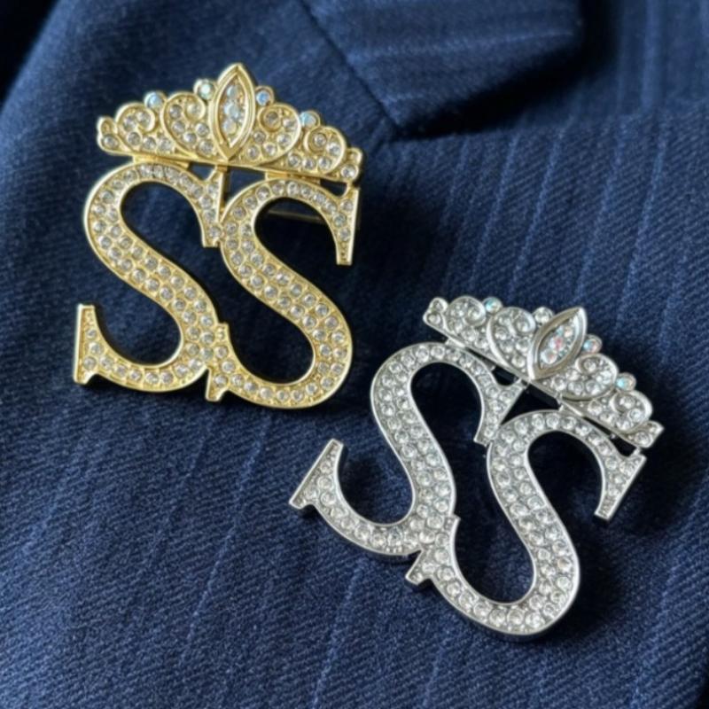Fashion Crown Double S Letter Brooches Men Suit Shirt Badge Women Jewelry Accessories