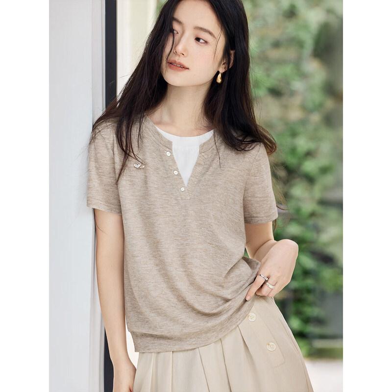 XWI Women s Faux Two-Piece Color Block Short Sleeve T-Shirt M