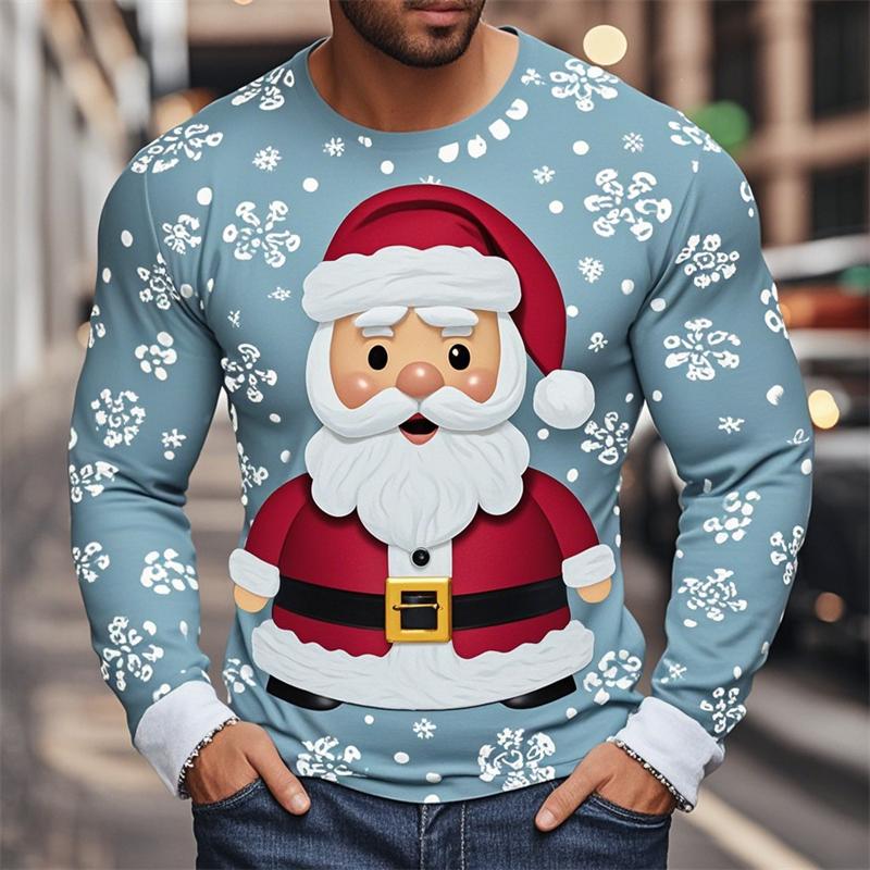 Merry Christmas Santa Claus 3D Prints Men's Long Sleeved T Shirt Popular Y2k Tees Sport Wear Crew Neck Tops Fall Unisex Clothing