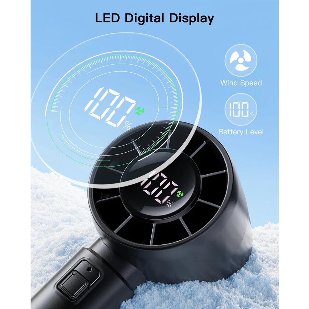 Handheld Mini Fan 4000mAh Battery Portable Rechargeable Fan with LED Display 5 Speed Turbo Fan for Beach Travel Vacation