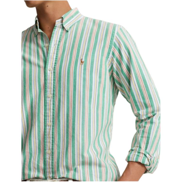 Polo Ralph Lauren Color Block Single Breasted Long Sleeve Shirt Men shirts Green 710928920-002