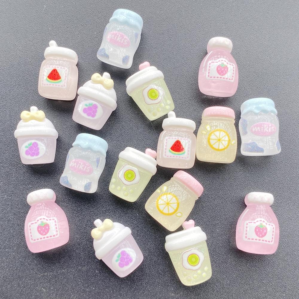 20pcs Colorful Resin Mixed Mini Fruit Strawberry, Watermelon, Milk Beverage Bottle Figurine Flatback Scrapbook Crafts DIY