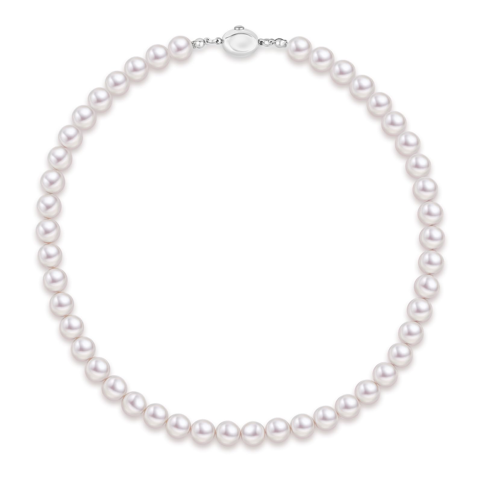 [KRKC] Pearl Necklace for Formal Occasions, 8.0mm Large Grand Premium Pearl, Perfect for Weddings, Casual Wear, Birthday Gift, Graduation Gift,