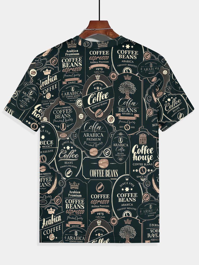 Coffee Beans Pattern Men's Round Neck T-Shirt | 3D Printed Casual Summer Top for Outdoor Activities & Fitness | Stylish and Breathable Design Perfect