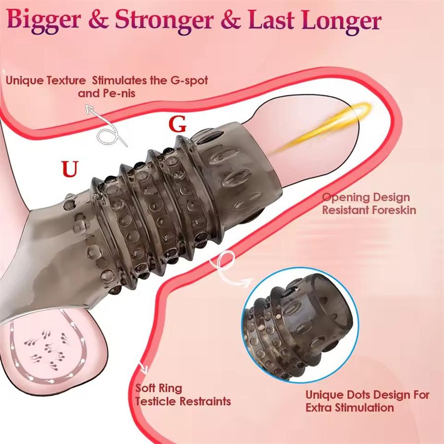 Penis Sleeve Enlarger Extender Enhancer Pennis Sleeve Delay Ejaculation Silicone Reusable Cock Ring Adult Sex Toys For Men