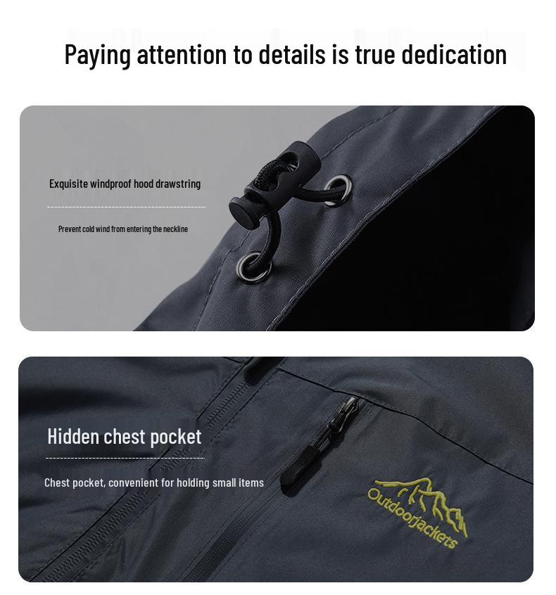 Men's Windproof Waterproof Hooded Jacket: Wear-Resistant, Scratch-Resistant, Plus Size for Outdoor, Travel, Fishing, and Mountaineering.