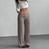 Women's Mid Rise Wide Leg Pants Straight Fit Striped Knit Casual Trousers Mid Stretch Fall Daily Flared Lounge Bottom