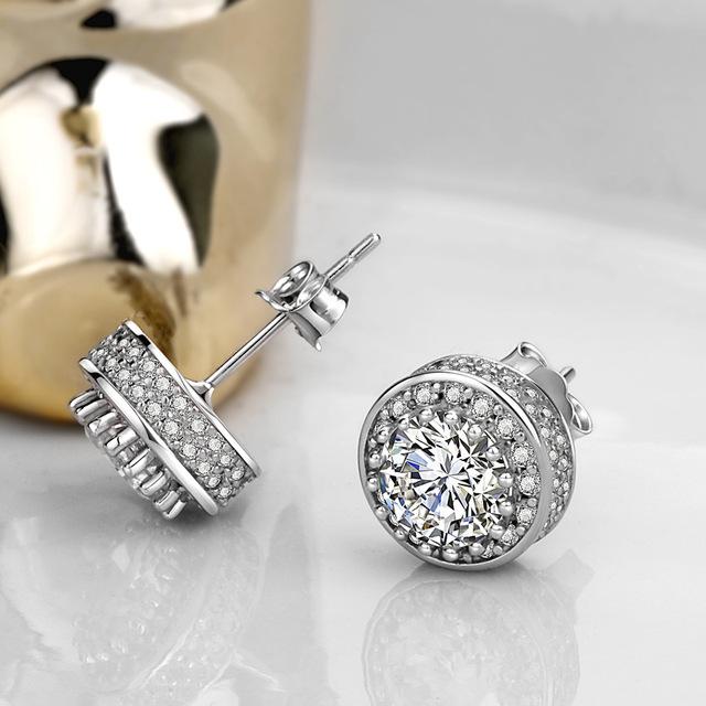 100 %S925 Sterling Silver Jewelry Real Natural Diamond Gemstone Stud Earring Women Silver 925 Jewelry Aros Mujer Earrings Box