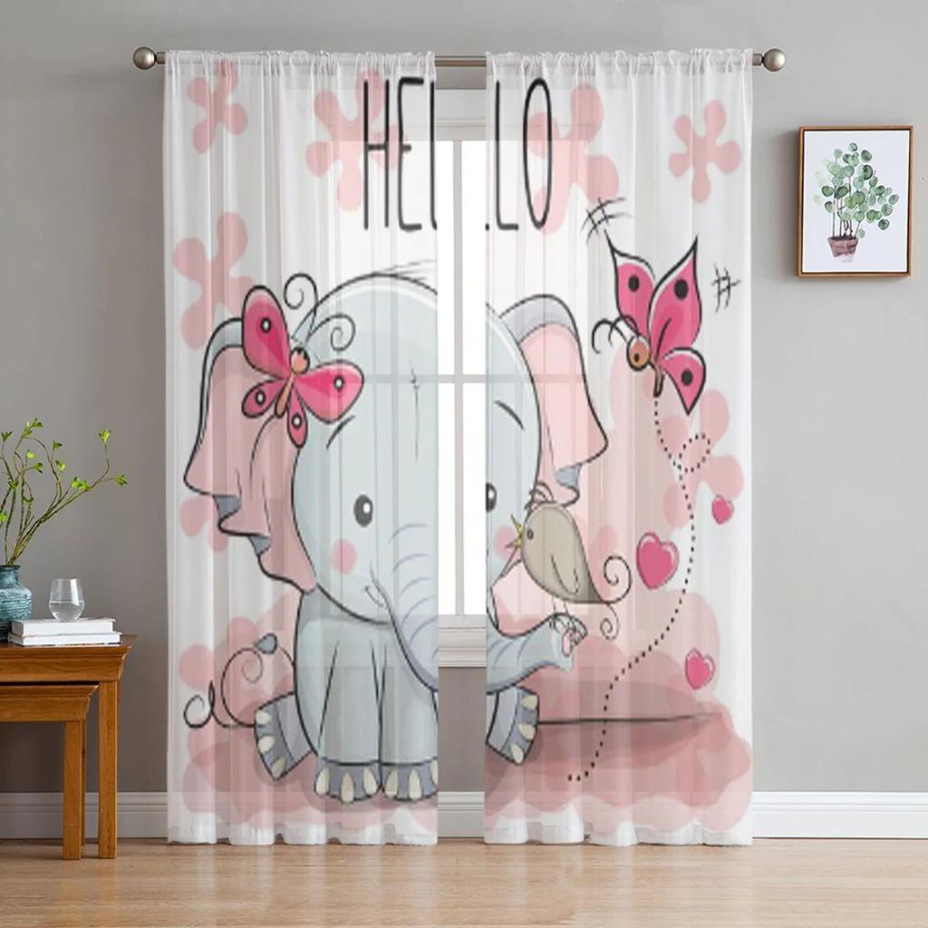 Cute Elephant And Star Sheer Curtains Bedroom Voile Curtain Living Room Window Sheer Curtains Kitchen Tulle Drapes
