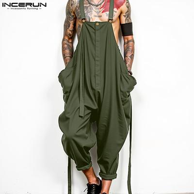 Men Suspender Strap Long Baggy Drop-crotch Jumpsuits Cargo Overalls