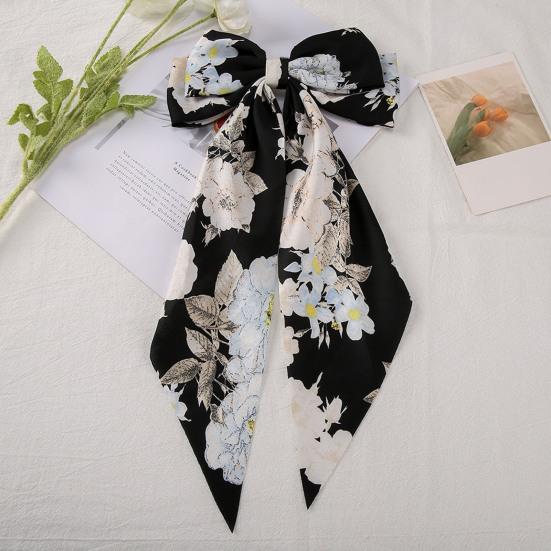 Hair Barrette Women Large Bow Hairpin Double Layers Flower Print Stain Bow Barrette Ponytail Clip Hair Styling Tool Hair Accessories