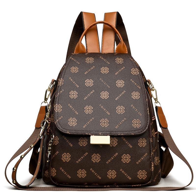 Multi-Function Backpack Women's Large Capacity Schoolbag Print Shoulder Crossbody Bag Travel Backpack