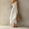 Elegantes einfarbiges ärmelloses Maxikleid Damen 2026 Slim Fit Hoher Bund Fließend Lang