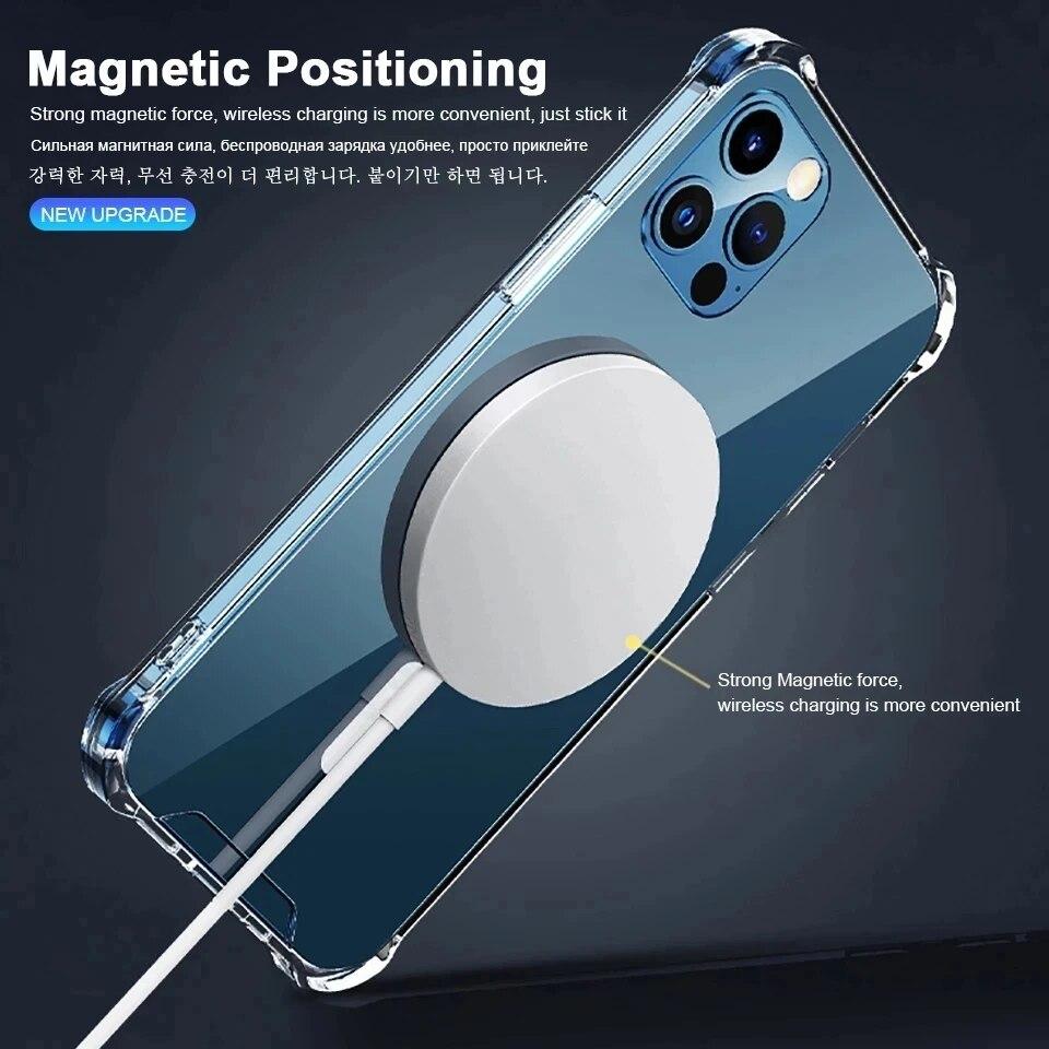 Clear For Magsafe Magnetic Case For iPhone 14 13 12 11 Pro Max 14 Plus Shockproof Protective Cover Wireless Charging Accessories