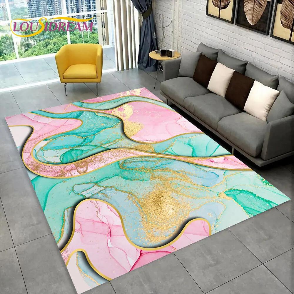 3D Colour Gold Nordic Marble Splendid Area Rug,Carpet for Home Living Room Bedroom Sofa Doormat Kitchen Decor,Non-slip Floor Mat
