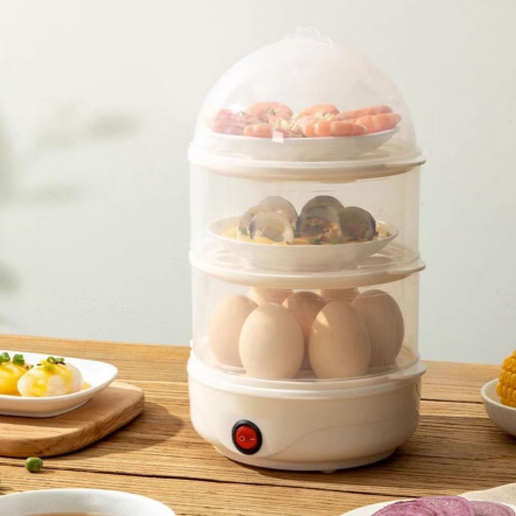 3 Tier Egg Cooker Multifunctional Compact Electric Egg Cooker for Breakfast Hard Boiled Eggs