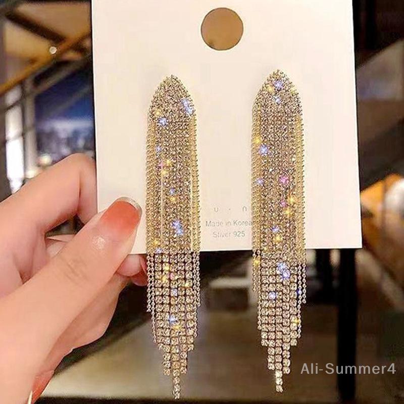 New Classic Crystal Earrings Ladies Exaggerated Long Earrings Tassels Rhinestone Earrings Fashion Ladies Korean Earrings Jewelry