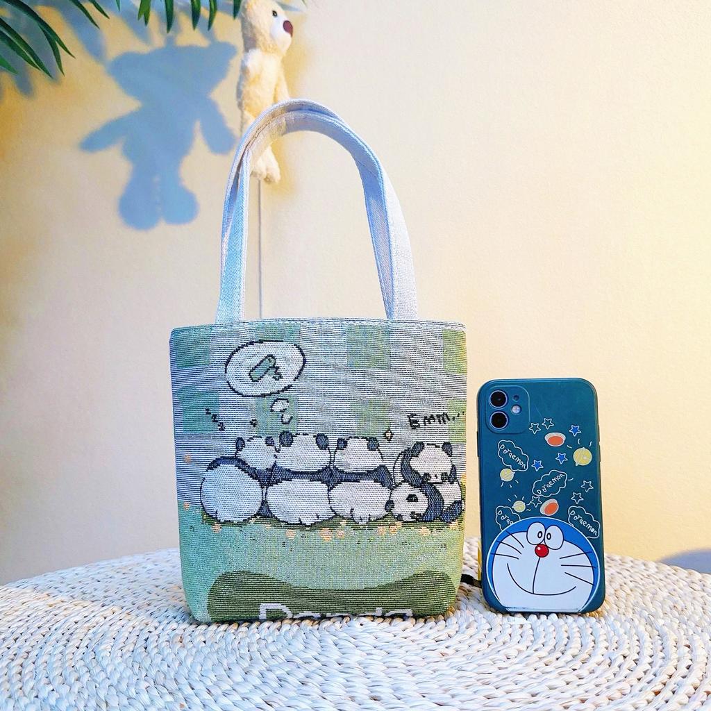 Popular Canvas Bag, Mobile Phone Change Bag, Cartoon Bag, Double-sided Jacquard Hand Bag, Cute Small Bag with Embroidery Pattern.