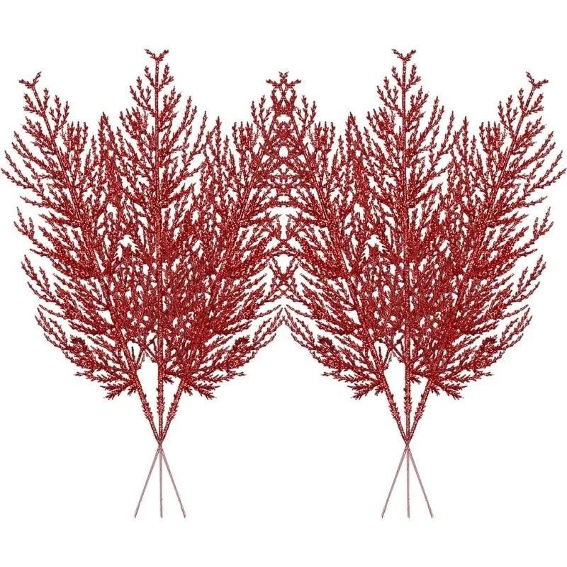 5Pcs Christmas Artificial Sparkling Pine leaves Branches Decoration Xmas Tree Pendant Ornament New Year DIY Home Room Decor