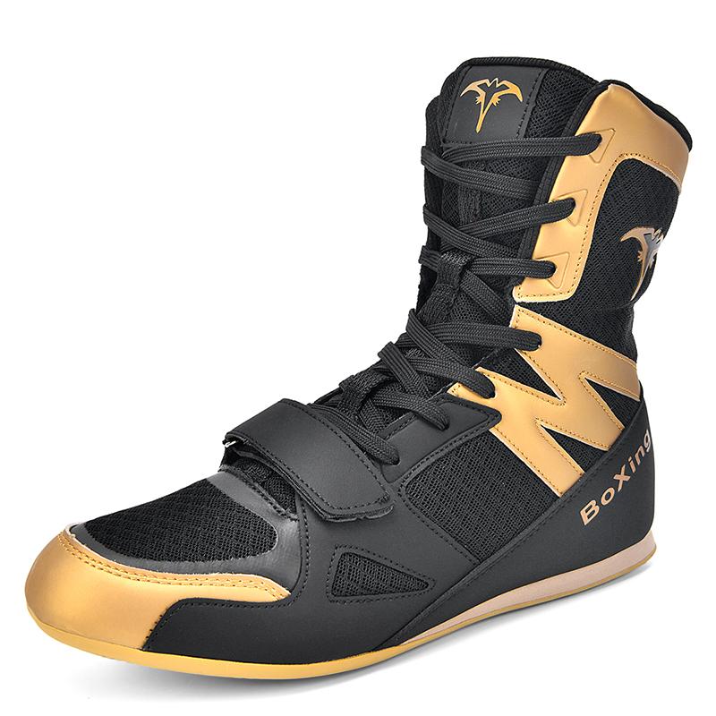 Professional Lightweight Anti Slip Wrestling Training Shoes, High-quality Black Gold Combat Gym Boxing Shoes, Sizes 39-46