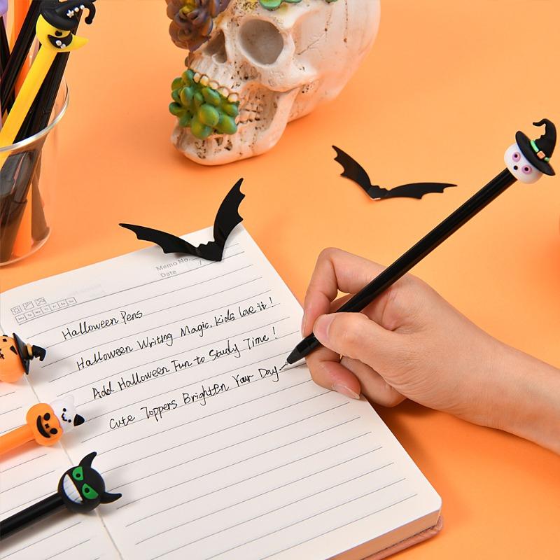 10/30Pcs Halloween Pens Pumpkin Skull Ghost Bat Pens 0.5 MM Black Rollerball Pen for Halloween Party Supply School Office Prizes