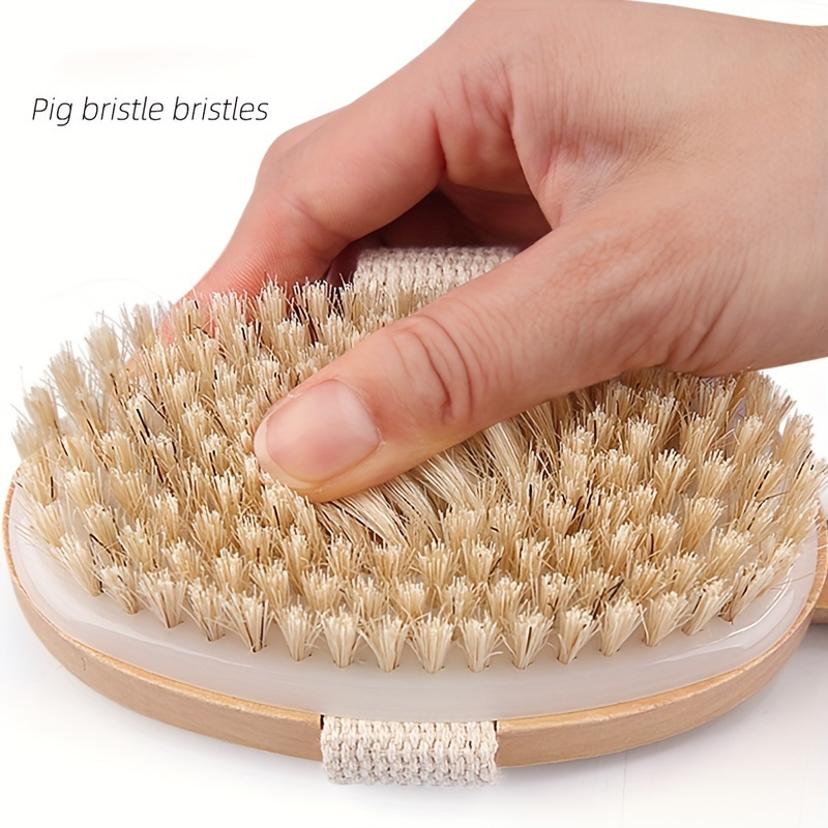 1 Pcs Long Handle Wooden Bath Brush Massage Brush Wooden Pig Bristle Scrub Bath Brush For Dry Skin Exfoliating And Body Massage