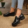 2025 New Loafers Women's High Heels Round Toe Slip On Chunky Heels Pumps for Plus Size Versatile Daily & Office Ladies Shoes