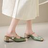 Elegant Chinese Style Women's Mid Heel Slip-On Shoes Summer Soft Fairy Outerwear Mary Jane Flat Sandals Silk Upper Rubber Sole