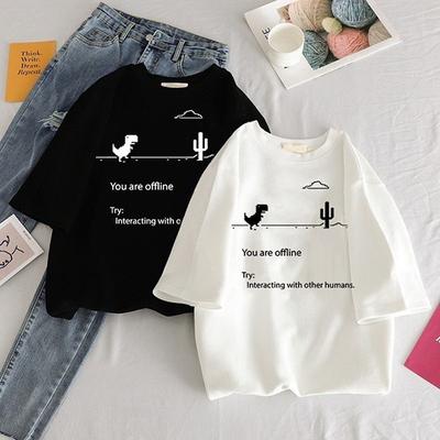 Camisetas informales de verano para mujer, ropa de calle Ulzzang, camiseta con estampado de dinosaurio de dibujos animados Kawaii, camisetas de estilo coreano Harajuku de manga corta