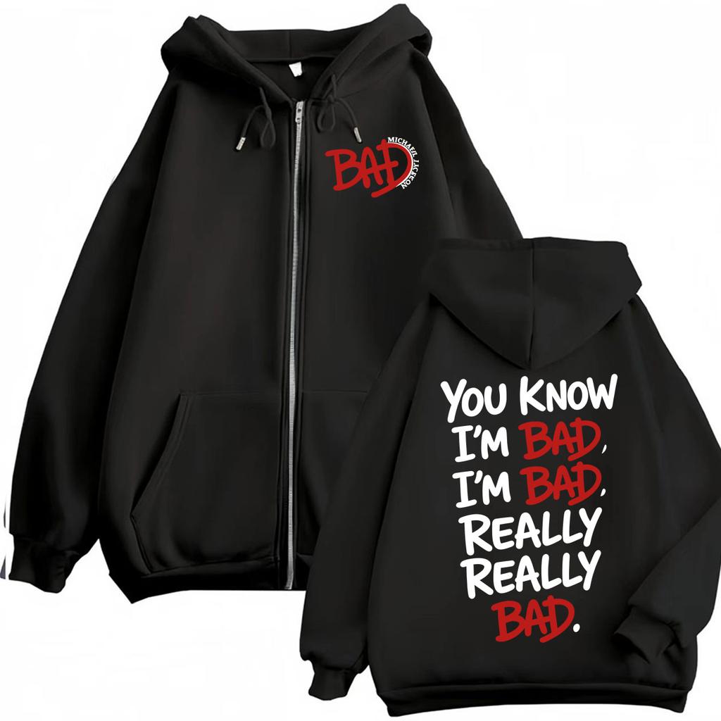 Re del Pop Michajackson Era Bad Felpa con Cappuccio e Zip Uomo Donna Harajuku Streetwear Giacca Felpa Pile Casual Zip-Up Pullover