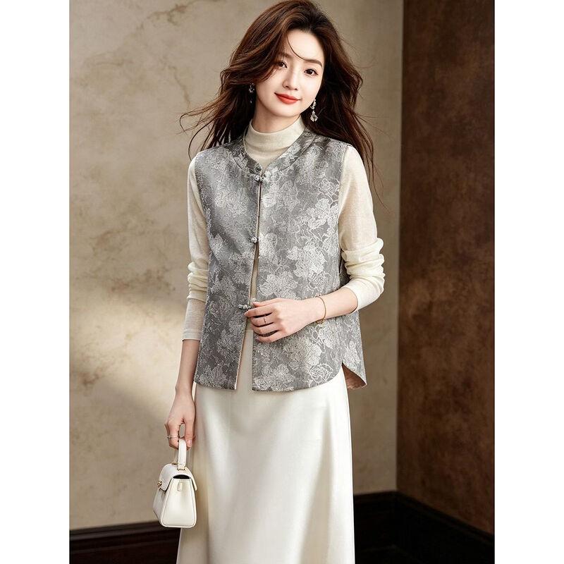 D.F.DEAR New Chinese Style Jacquard Stand Collar Vest for Women