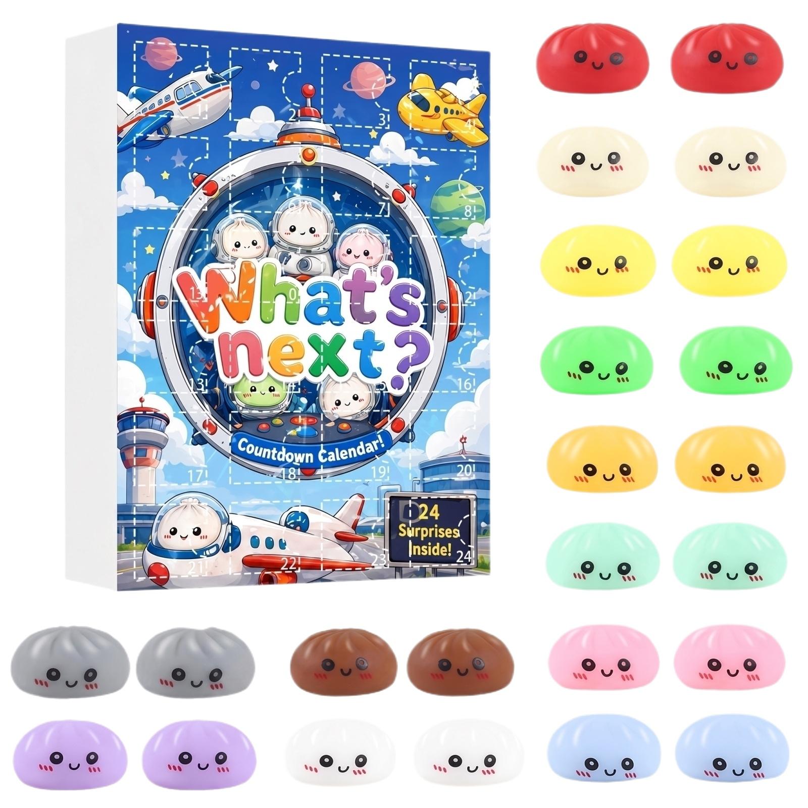 

Whats Next Countdown Calendar 24 Piece Blind Box Set with Collectible Squishy Dumpling Toys for Stress Relief and Sensory Play One Size