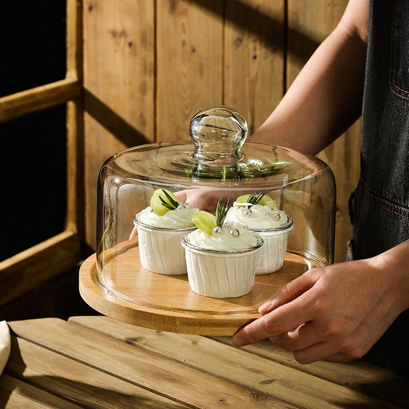 Glass Cake Plate Dessert Display Stand Transparent Dustproof Restaurant Afternoon Tea Food Serving Plate Style Nordic