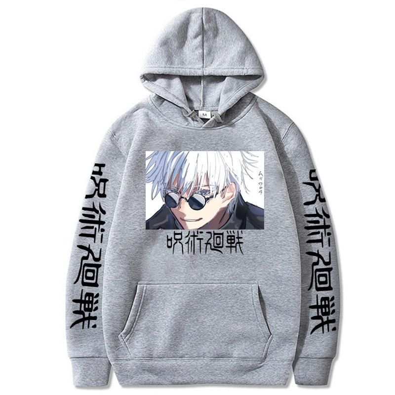 Anime Jujutsu Kaisen Gojo Satoru Graphic Printed Hoodies Oversized Hooded Vintage Long Sleeves Cotton Hoodie Men Women Clothes