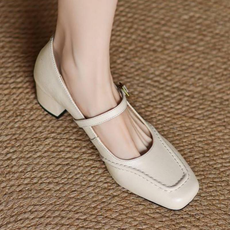 Fashion Mary Janes Elegant Dress Women Mid Heels Shoes 2025 New Style Fashion Buckle Strap Pumps Versatile Soft Women Shoes