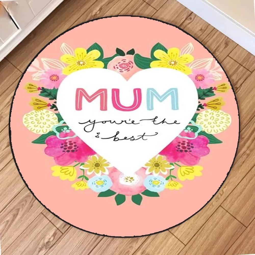 Mother's Day Circular Carpet Bedroom Decor Carpet Living Room Balcony Non-slip Mats Floormats Cartoon Bedside Area Carpets Rugs