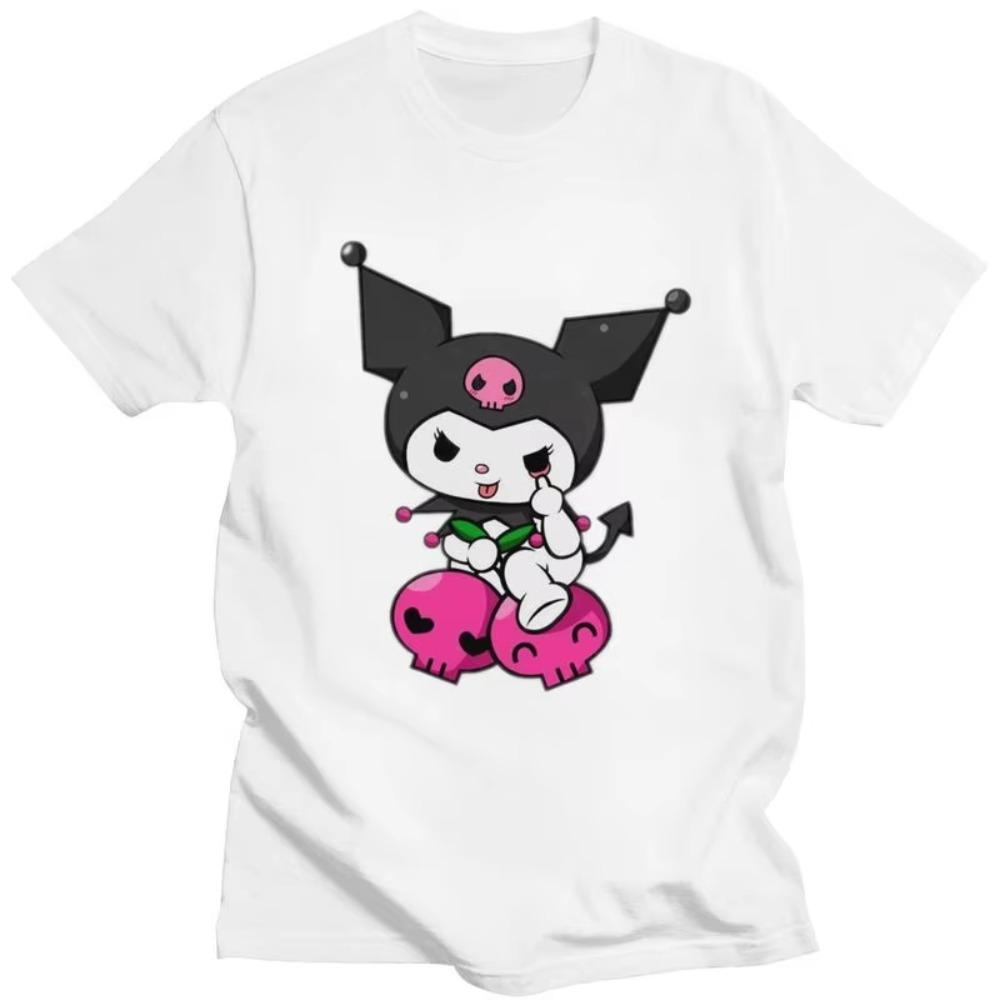 Vintage Kuromi Skull Cartoon T Shirt Unisex Short Sleeves Soft Cotton Tshirt Streetwear Harajuku Tee Fashion Tshirts