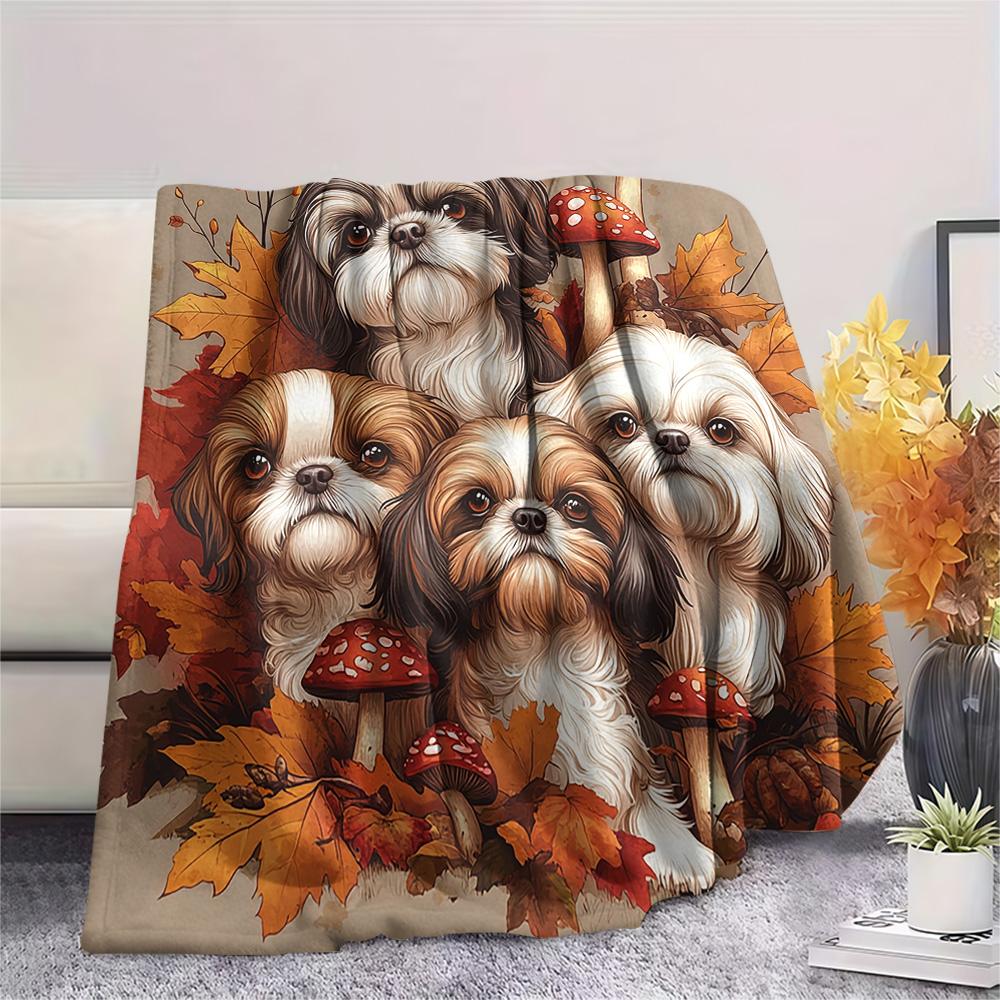 Puppy Print Flannel Blanket, High quality Comfortable for All Seasons, Home Decor, Warmth and Comfort, Perfect for Christmas Gifts