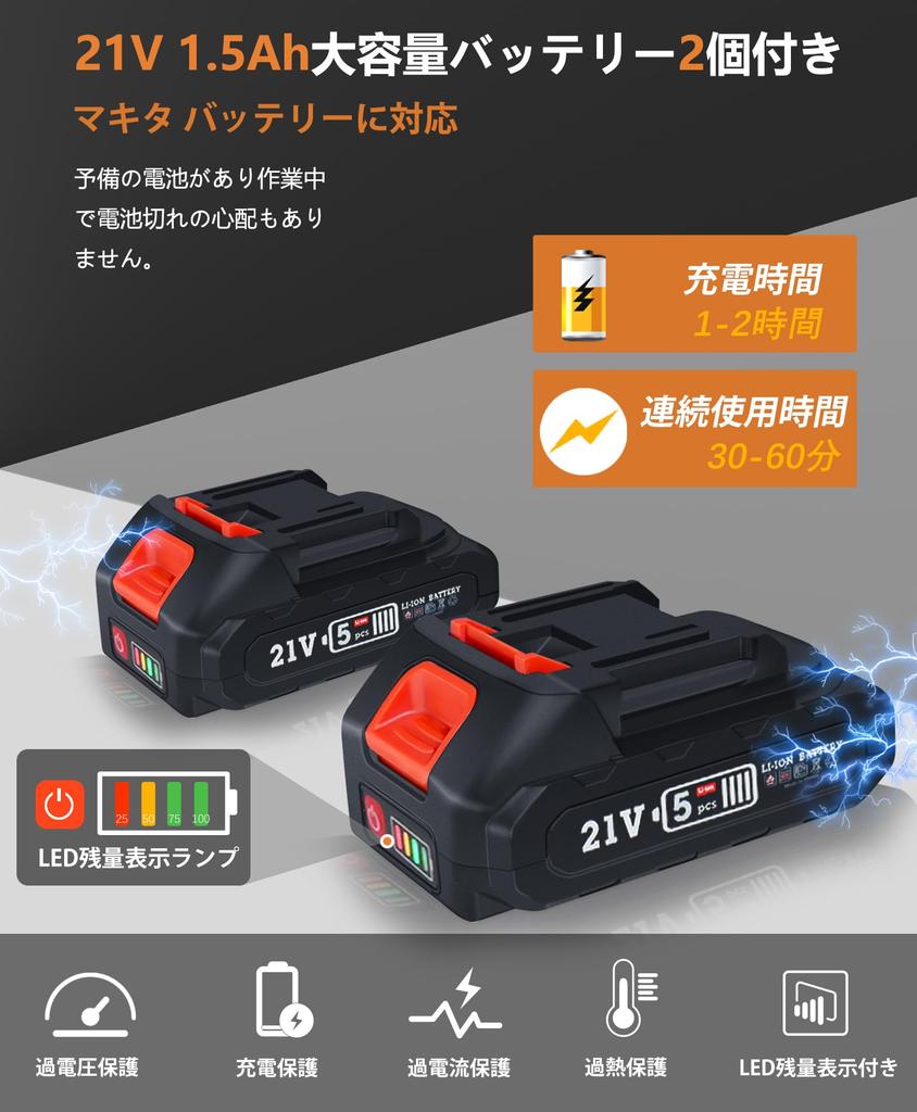 Elektrischer Schraubendreher und Bohrer-Set mit 2 21V 1500mAh Bohrern mit Drehmoment, maximaler Geschwindigkeit, Bohrkraft-Werkzeugset mit 21 Bohrern und Aufbewahrung, einfach zu bedienen