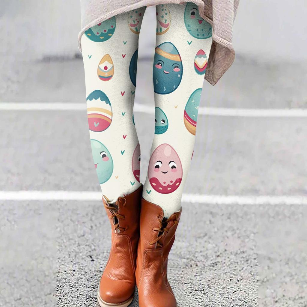 Spodnie damskie, rozciągliwe, miękkie, z nadrukiem wielkanocnym, spodnie do spania w domu