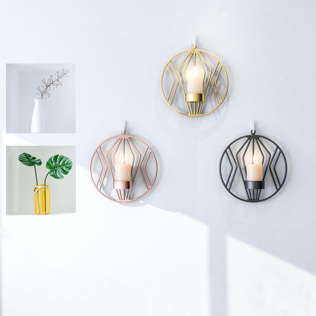 Modern Round Metal Wall Hung Candle Holder Living Room Party Decoration Geometric Wall Hung Candle Holder Crafts Home Decoration