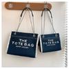 Stylish 2024 Autumn Fashion Letter Print Large Capacity Denim Canvas Tote Bag For Women In Black Blue And Sky Blue
