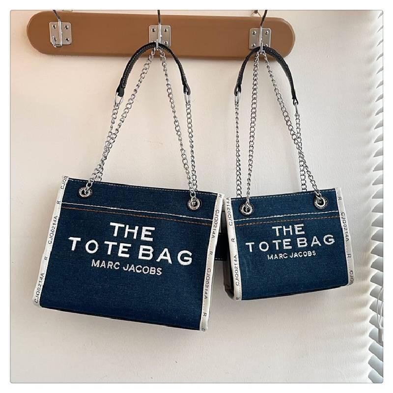 Stylish 2024 Autumn Fashion Letter Print Large Capacity Denim Canvas Tote Bag For Women In Black Blue And Sky Blue