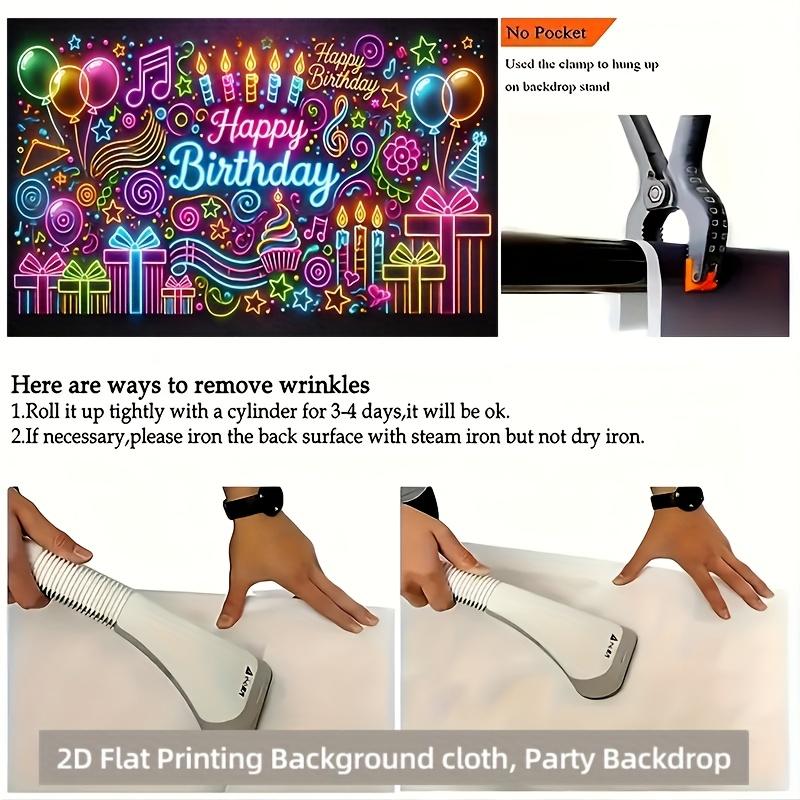 1 piece of 2D flat surface, colorful neon birthday celebration backdrop fabric, polyester fiber, party banner decoration